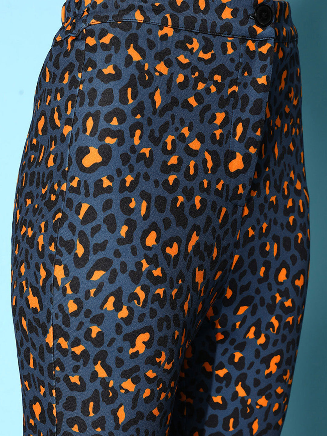 Navy Cheetah Scuba Bell Bottom Pants-SASSAFRAS