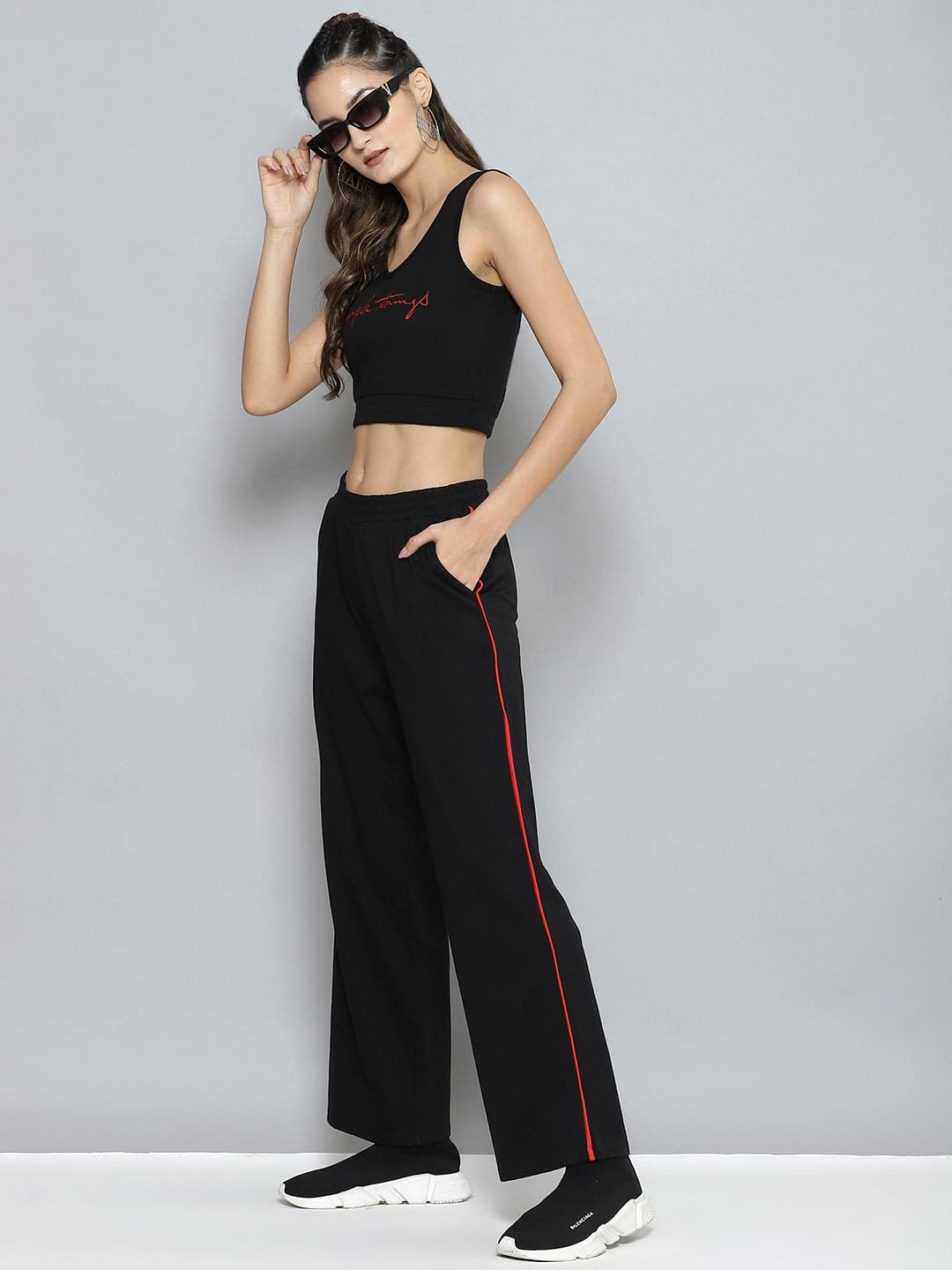 Women Black Terry ACTIVE Tank Top With Track Pants-Co-Ords-SASSAFRAS