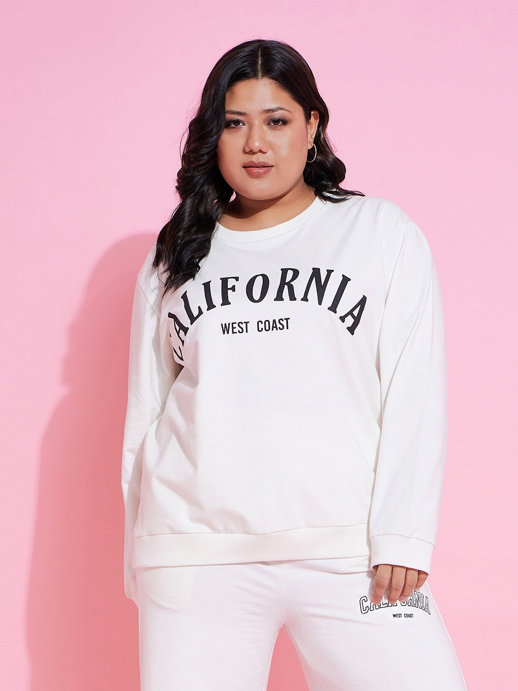 White CALFORNIA Terry Sweatshirt With Track Pants-SASSAFRAS Curve