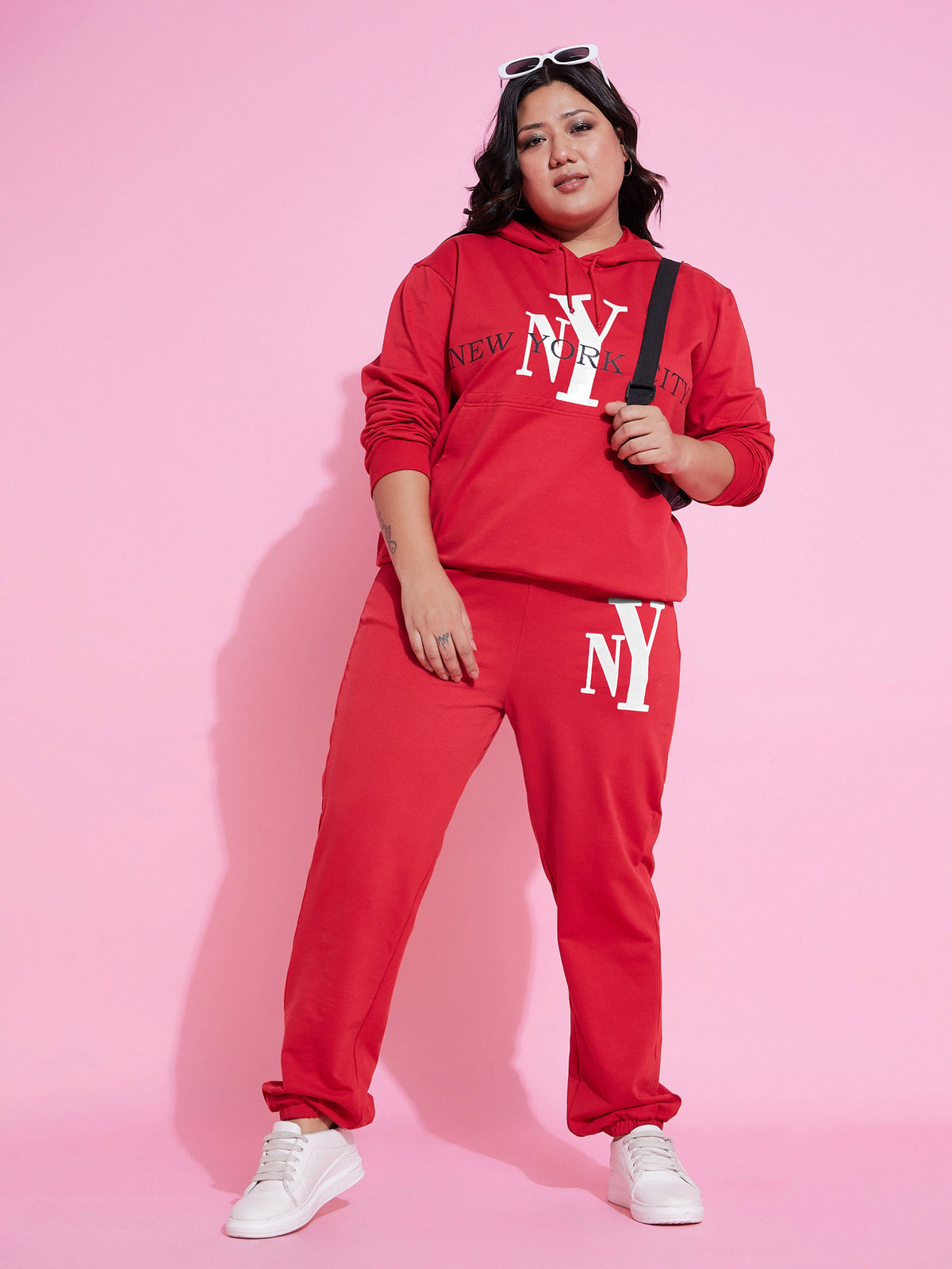 Red NEW YOKE Terry Hoodie With Joggers-SASSAFRAS Curve