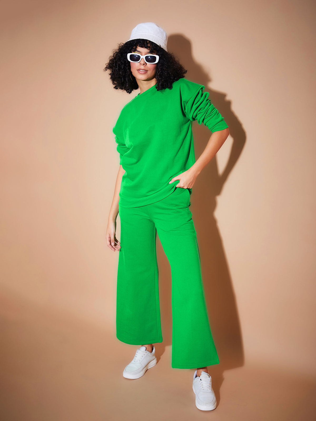 Green Fleece Oversized Sweatshirt With Track Pants-SASSAFRAS BASICS