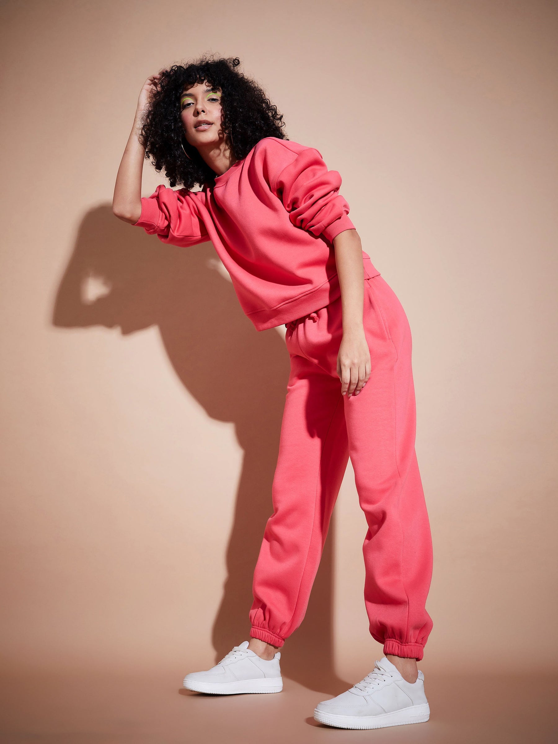 Pink Premium Fleece Oversized Sweatshirt With Joggers-SASSAFRAS BASICS
