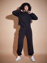 Black Premium Fleece Oversized Sweatshirt With Joggers-SASSAFRAS BASICS