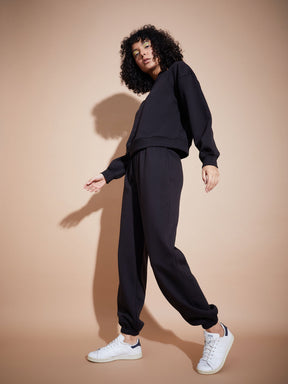 Black Premium Fleece Oversized Sweatshirt With Joggers-SASSAFRAS BASICS