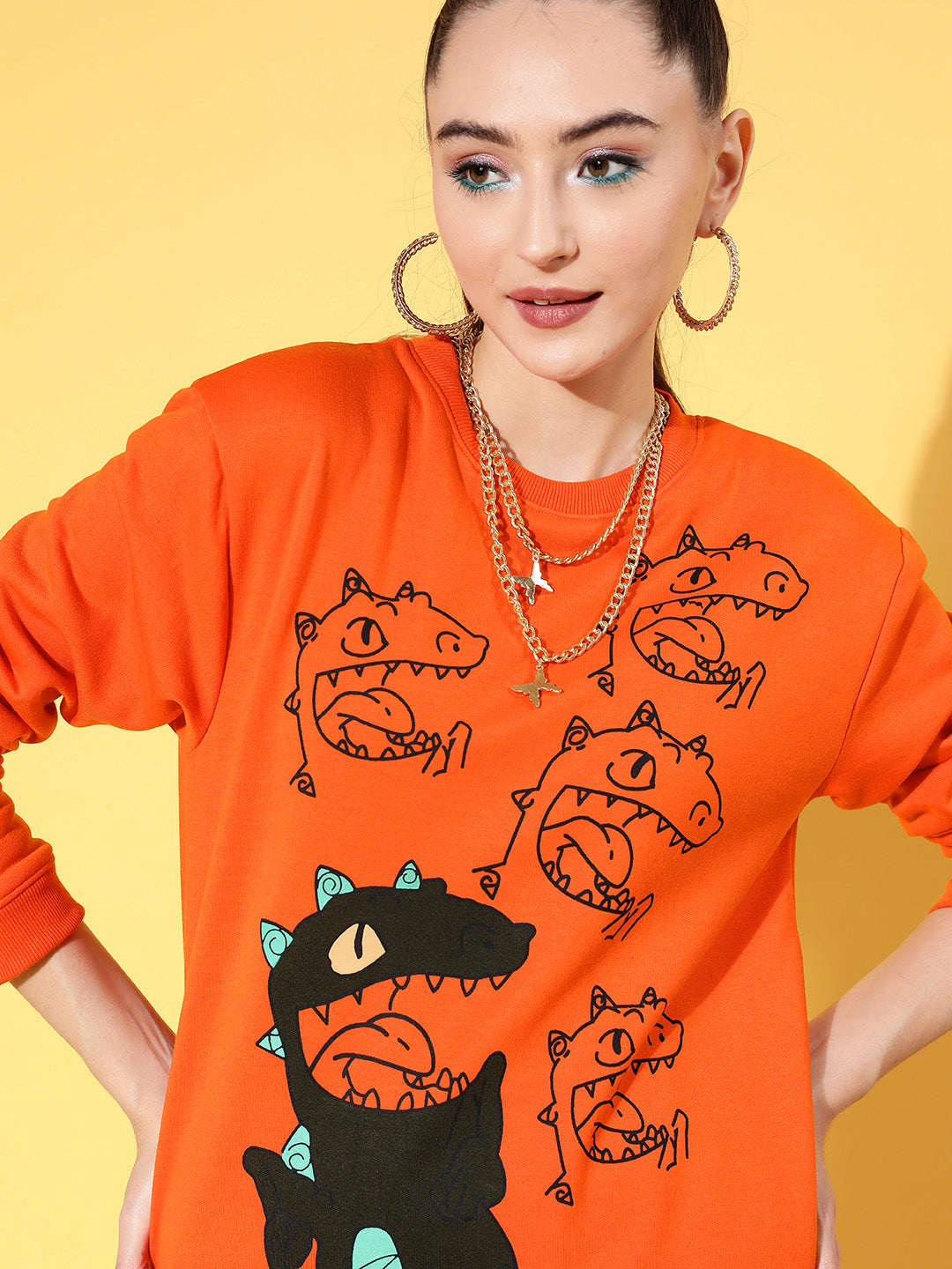 Orange Fleece Dragon Sweatshirt With Joggers-SASSAFRAS