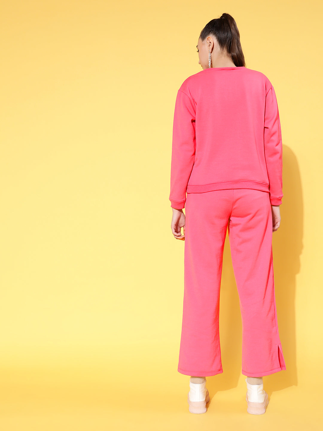 Pink Fleece Line Art Sweatshirt With Track Pants-SASSAFRAS