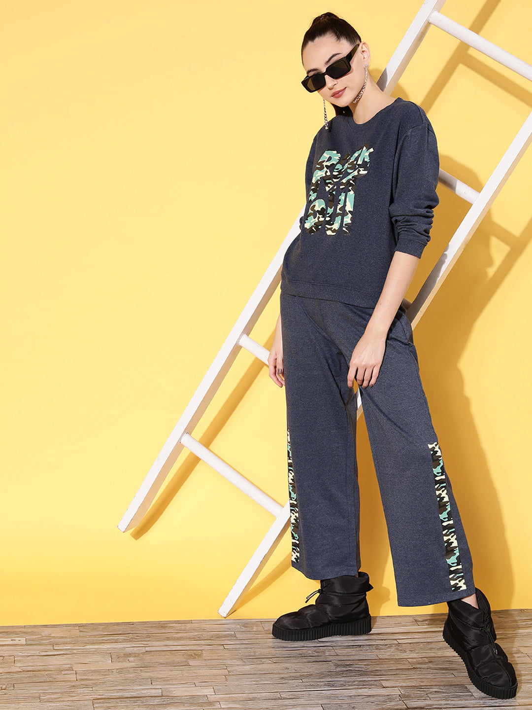 Blue Terry ROCK OUT Sweatshirt With Track Pants-SASSAFRAS
