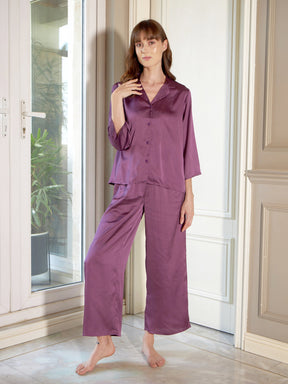 Purple Satin Shirt With Lounge Pants-SASSAFRAS alt-laze