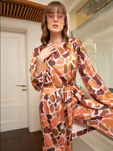 Peach Satin Leopard Top With Lounge Pants & Belted Robe-SASSAFRAS alt-laze