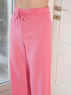 Women Pink CONNECTED Terry Crop T-Shirt With Lounge Pants