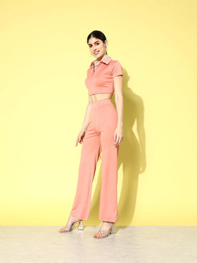 Pink Polo Crop Top With Yoga Pants-SASSAFRAS alt-laze