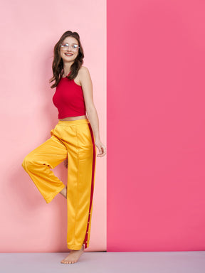 Red Rib Crop Top With Yellow Side Button Track Pants-SASSAFRAS alt-laze