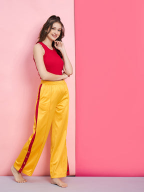 Red Rib Crop Top With Yellow Side Button Track Pants-SASSAFRAS alt-laze