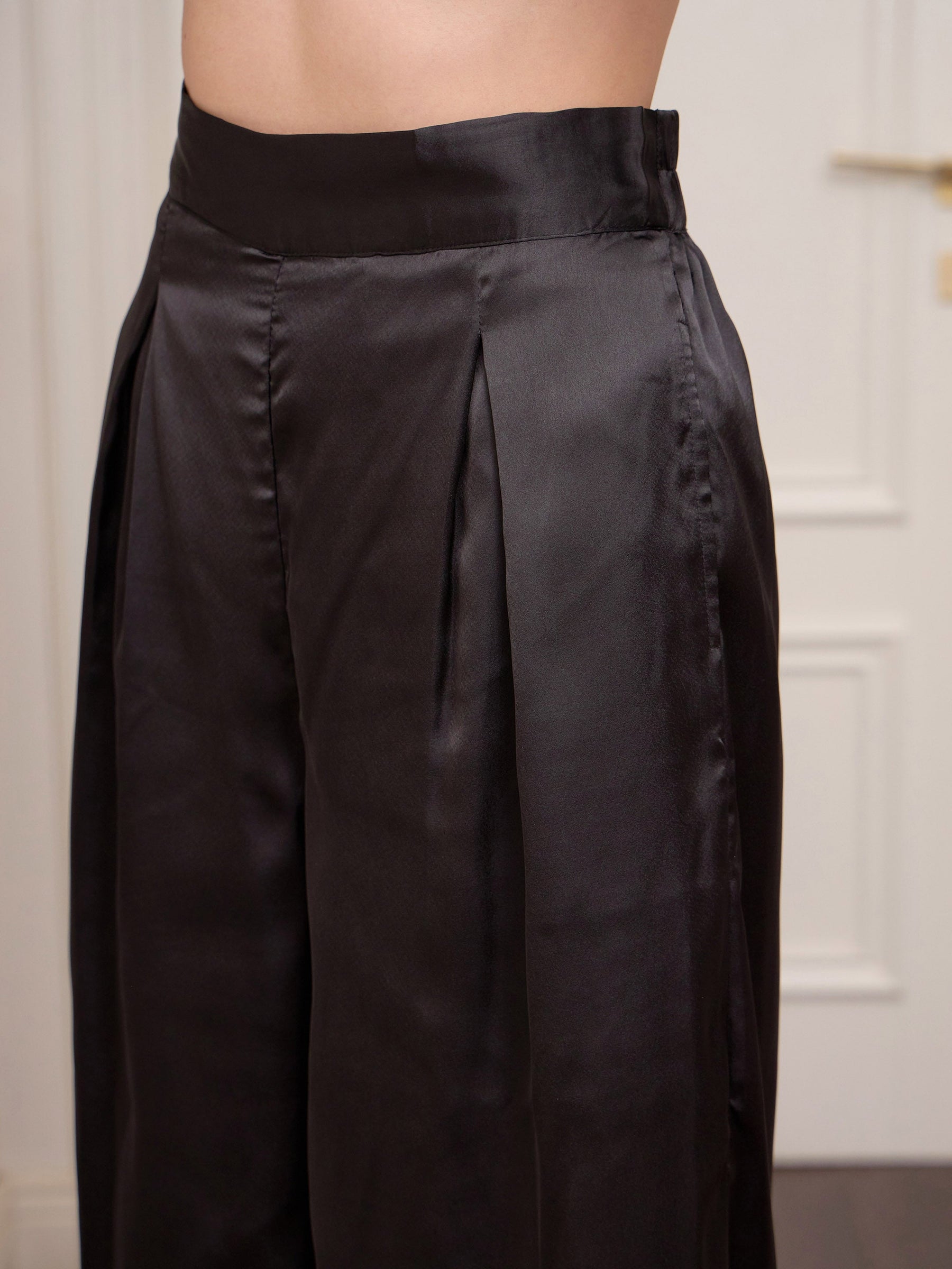 Black Satin Longline Shirt With Lounge Pants-SASSAFRAS alt-laze