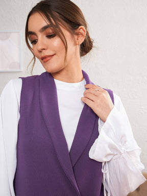 Purple Sleeveless Blazer With Bell Bottom Pants-SASSAFRAS worklyf