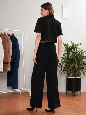 Women Black Crop Blazer With Palazzo Pants