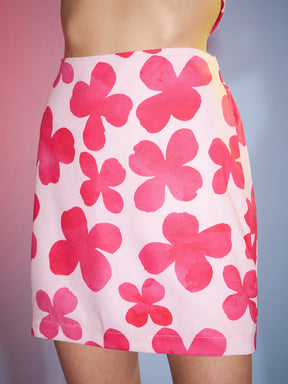 Pink Petal Floral Crop Shirt With Mini Skirt-SASSAFRAS