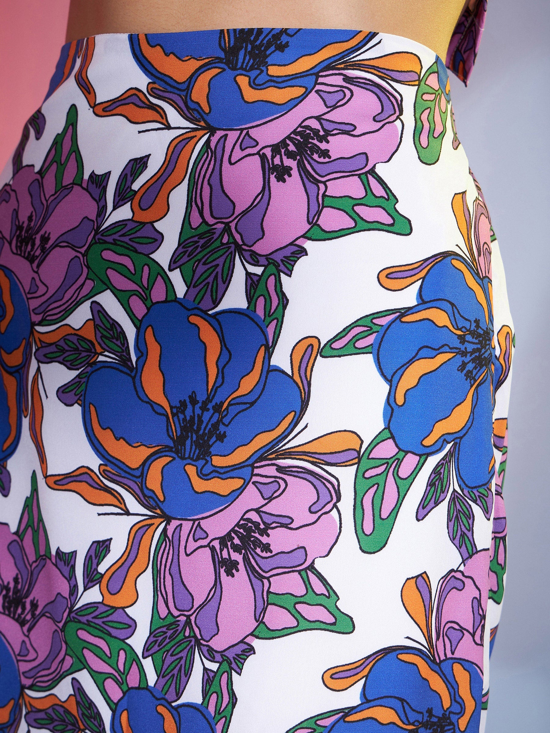 Purple Big Floral Crop Top With Skirt and Blazer-SASSAFRAS
