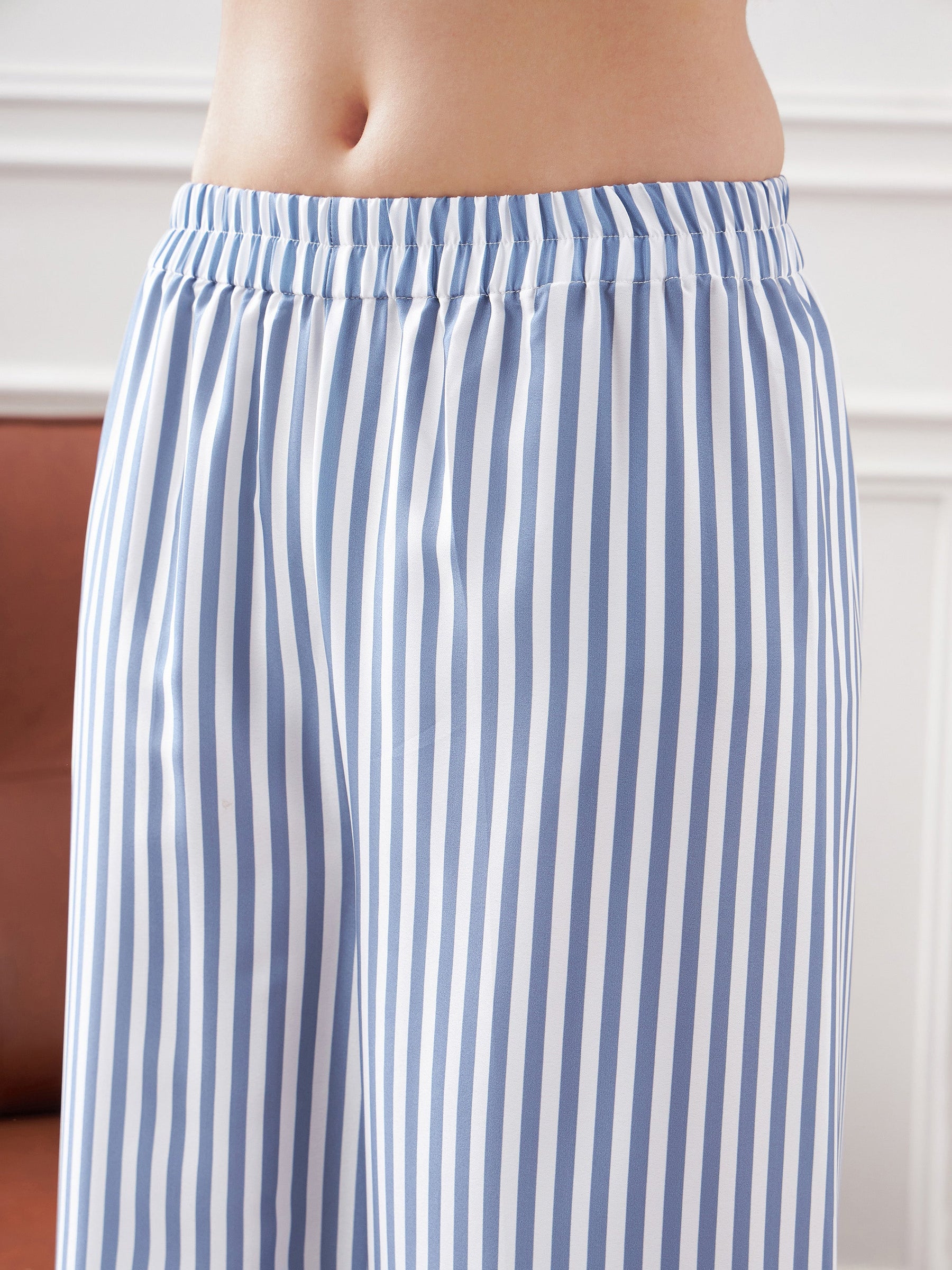 Blue Stripes Notch Collar Shirt With Lounge Pants-SASSAFRAS alt-laze