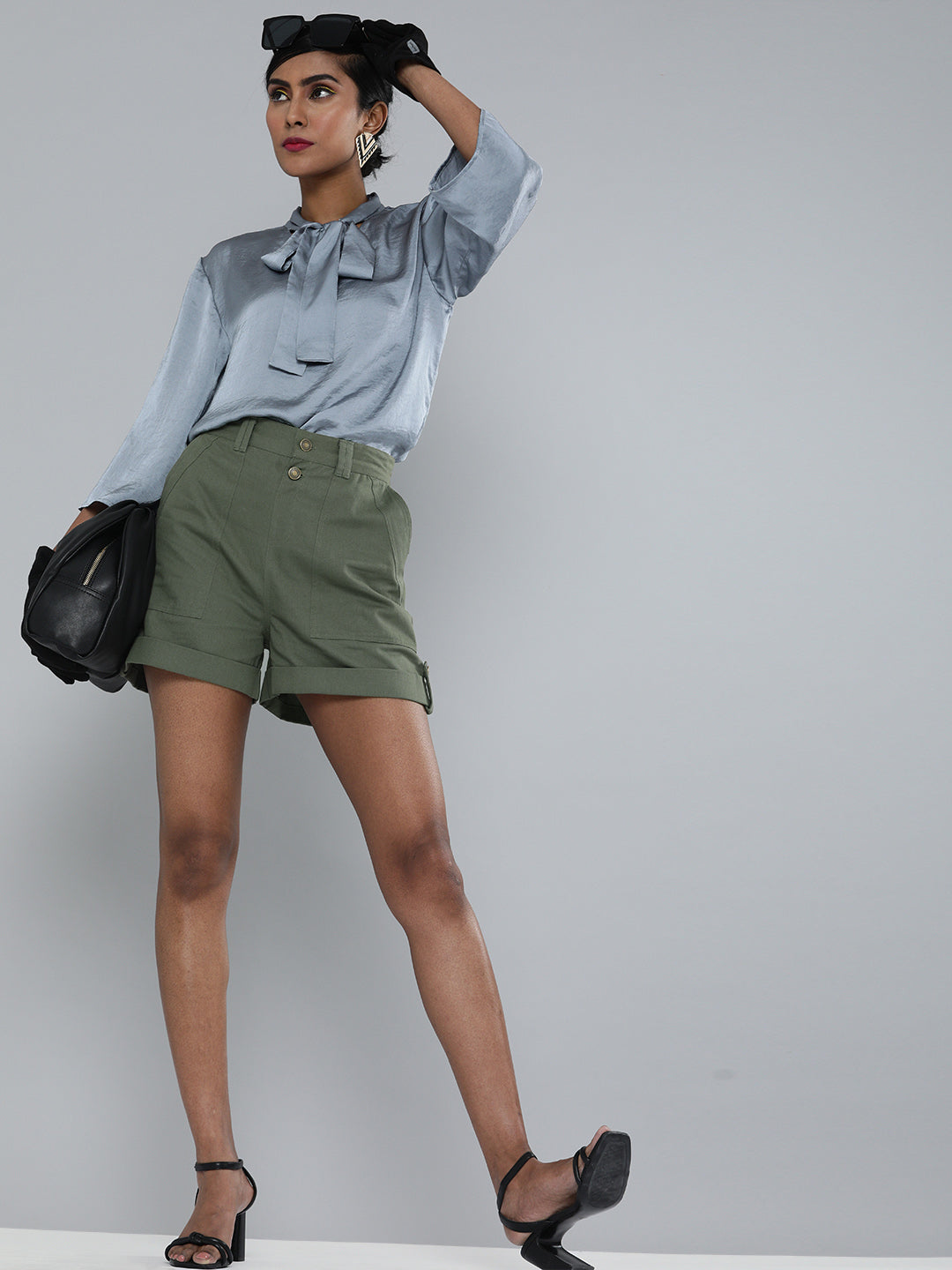 Olive Front Button Shorts