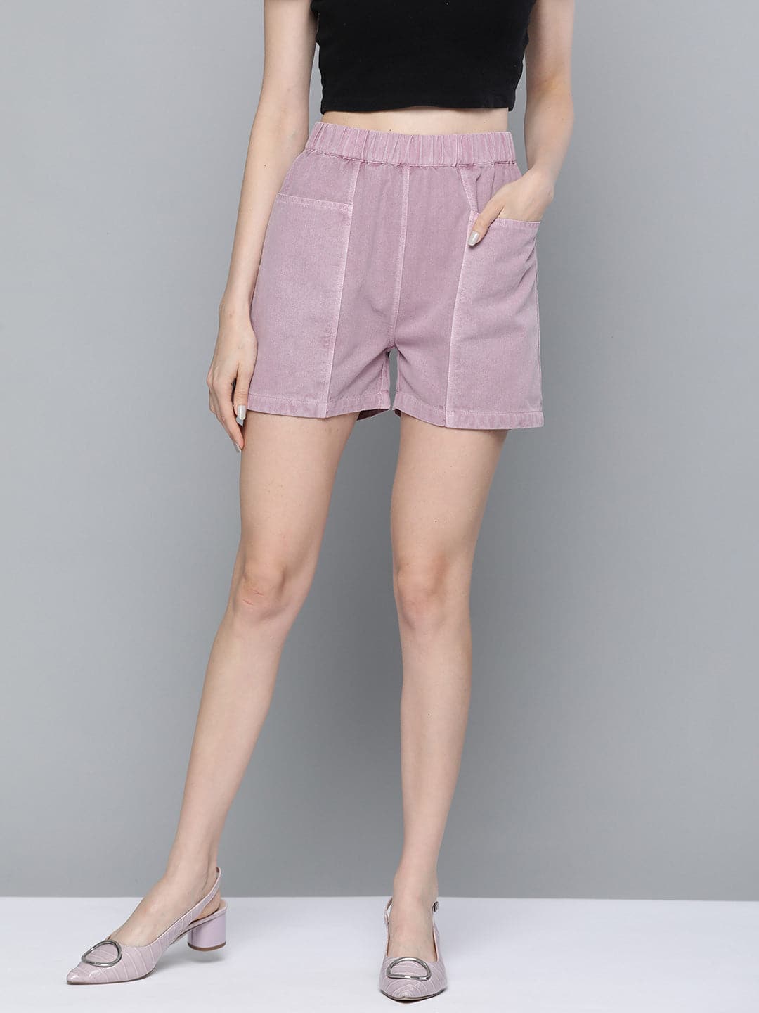 Lavender Garment-Dyed Twill Shorts-Shorts-SASSAFRAS