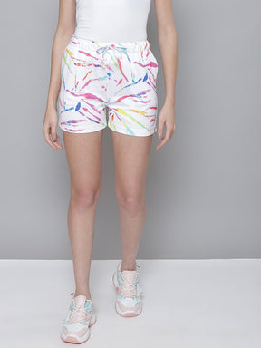 White Terry Multicolor Strokes Print Shorts-Shorts-SASSAFRAS