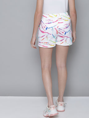 White Terry Multicolor Strokes Print Shorts