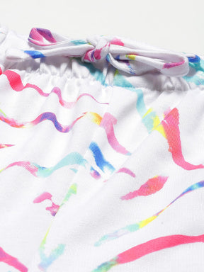 White Terry Multicolor Strokes Print Shorts