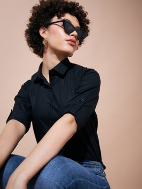 Black Cotton Poplin Shirt-SASSAFRAS BASICS