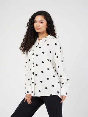 White & Black Polka Dot Oversize Shirt-SASSAFRAS