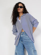 Blue & White Pinstriped Oversize Shirt-SASSAFRAS