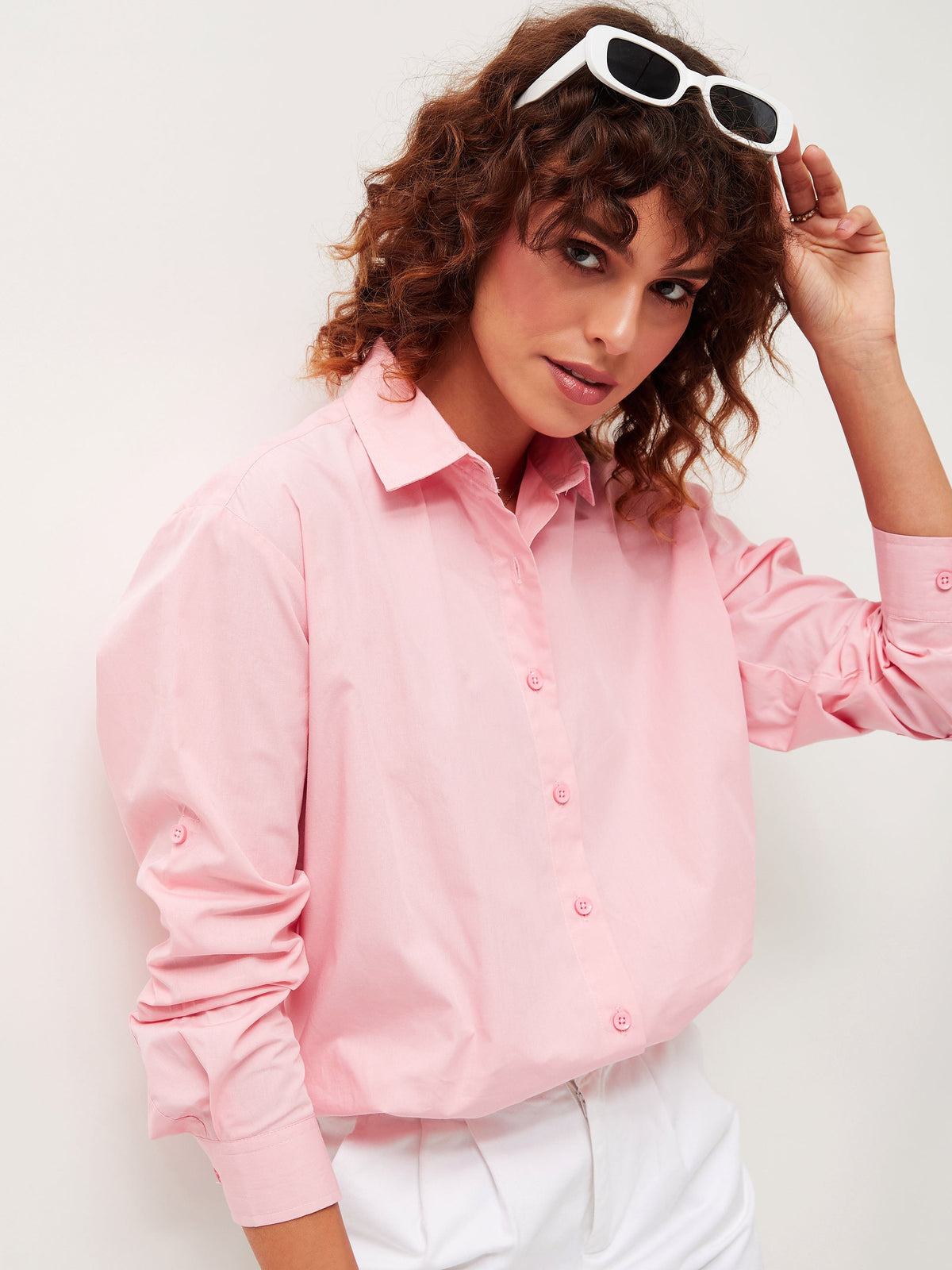 Pink Poplin Comfort Oversize Shirt-SASSAFRAS