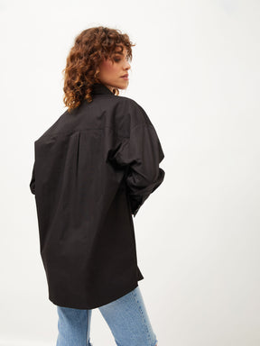 Black Poplin Oversize Shirt-SASSAFRAS