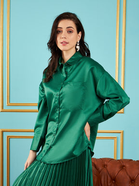 Green Satin Oversized Shirt-SASSAFRAS