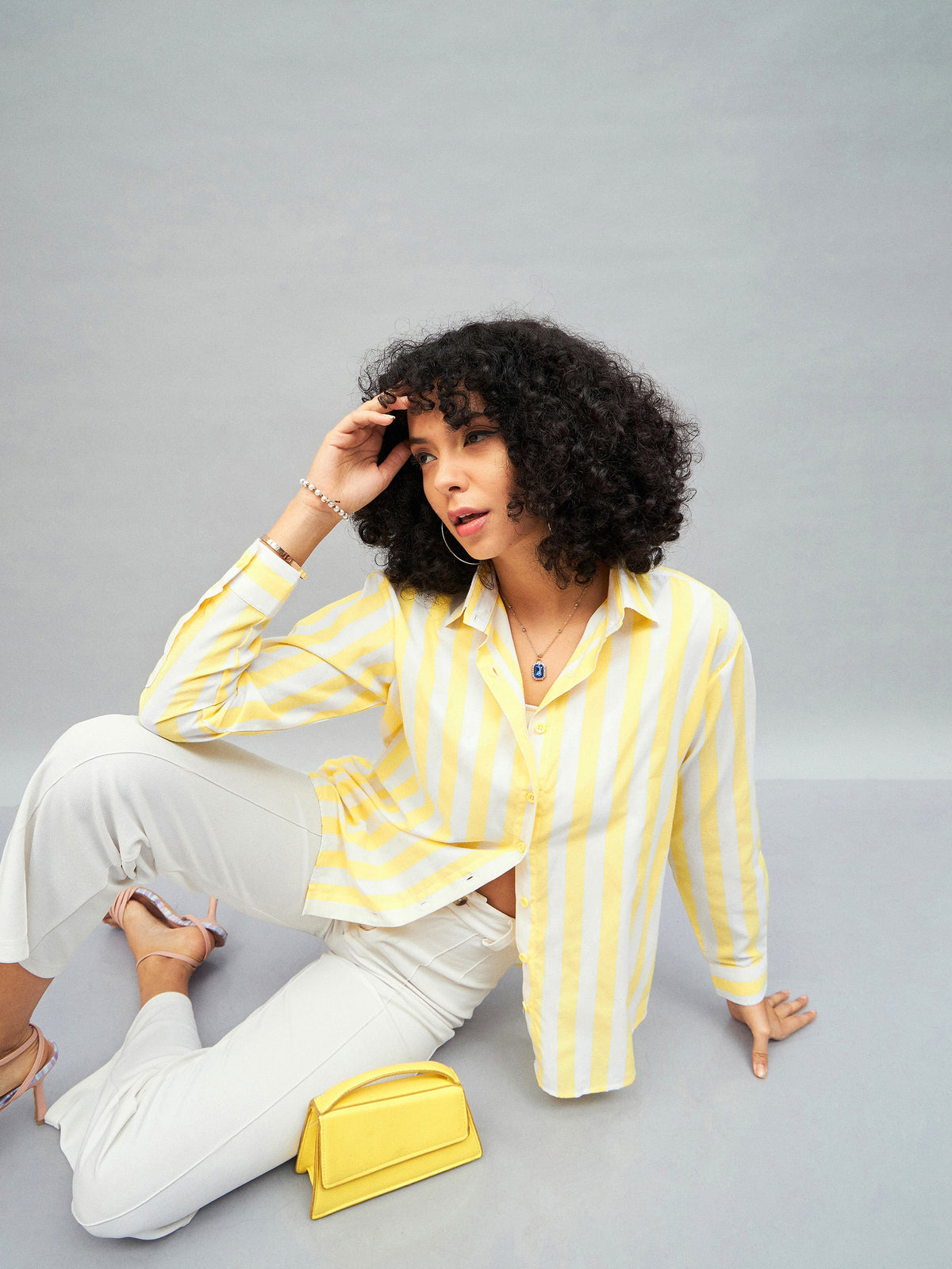 Yellow & White Cotton Striped Regular Shirt-SASSAFRAS