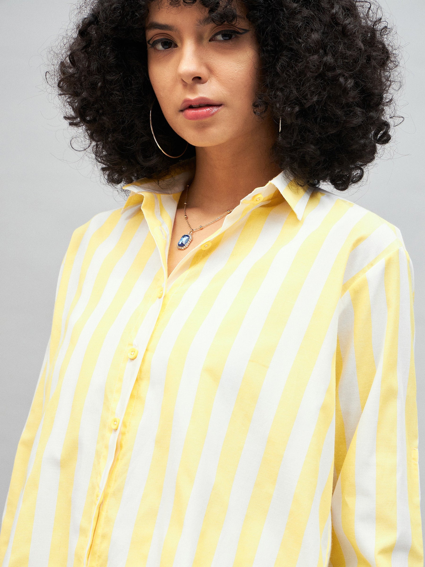 Yellow & White Cotton Striped Regular Shirt-SASSAFRAS