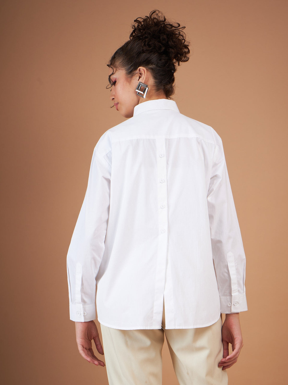 White Cotton Poplin Back Placket Shirt-SASSAFRAS