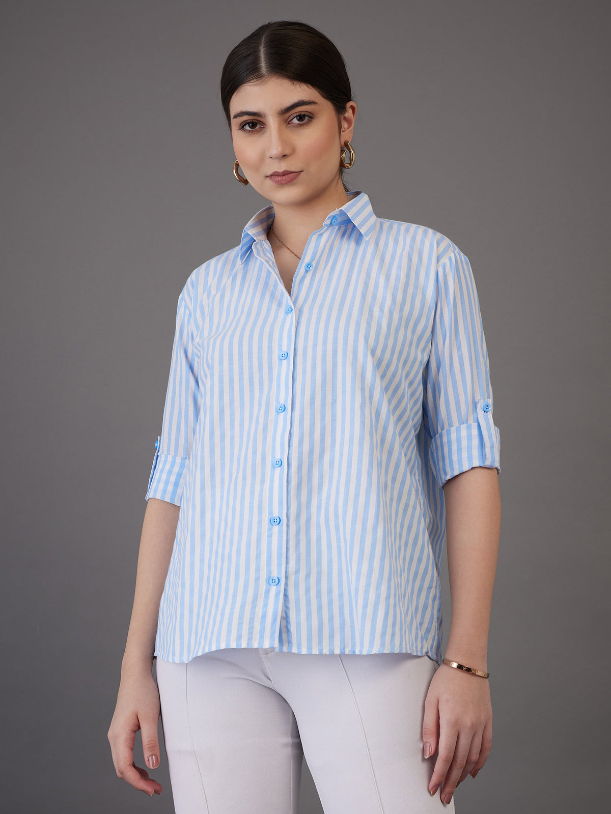 Blue Stripes Regular Fit Shirt-SASSAFRAS worklyf