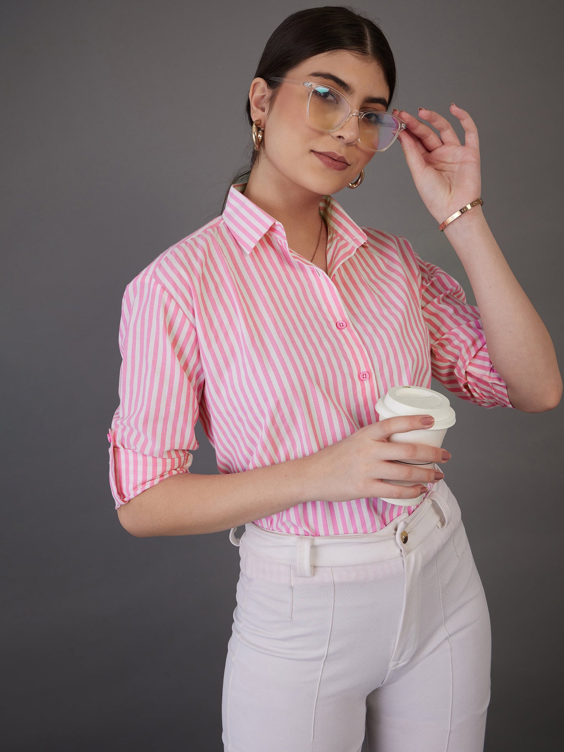 Pink Stripes Regular Fit Shirt-SASSAFRAS worklyf