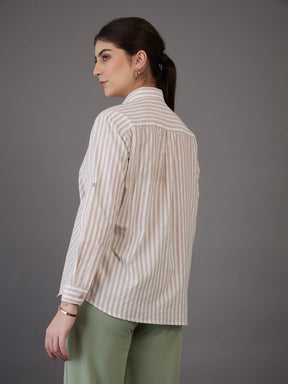 Brown Stripes Regular Fit Shirt-SASSAFRAS worklyf