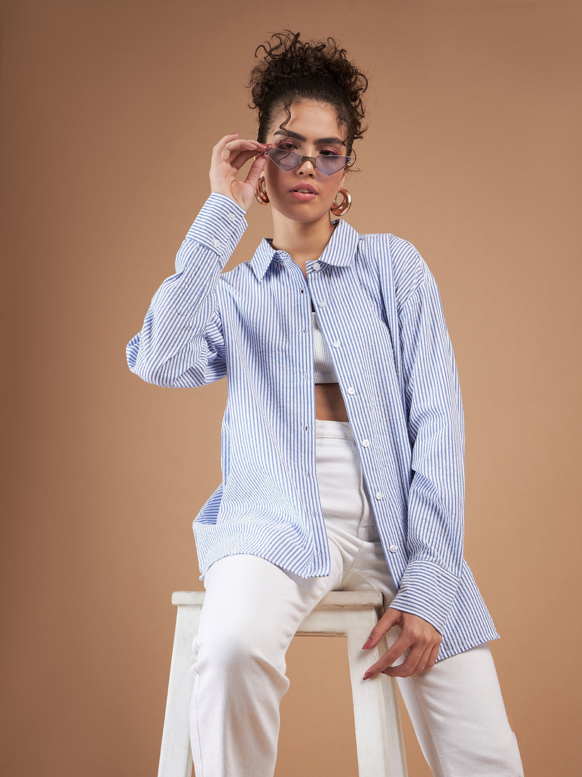 Blue & White Striped Oversized Shirt-SASSAFRAS