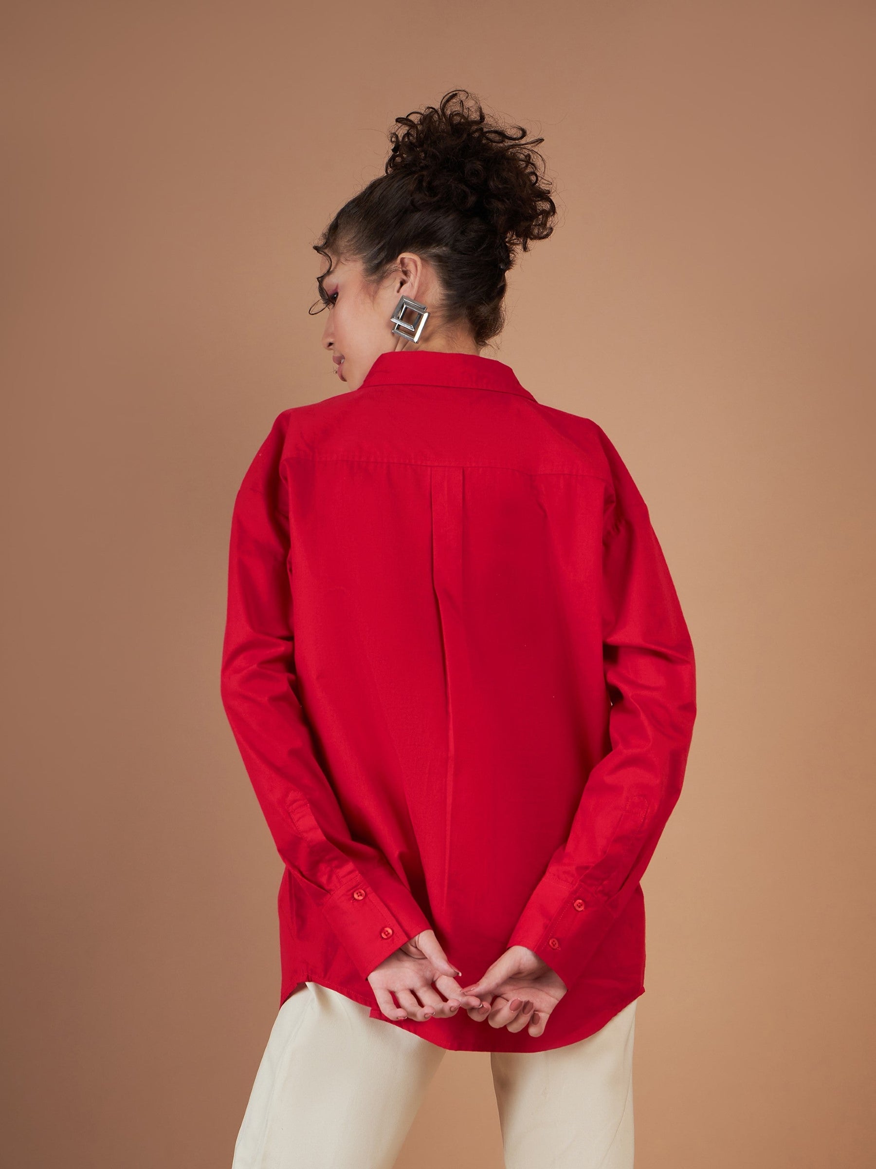 Red Cotton Poplin Oversized Shirt-SASSAFRAS
