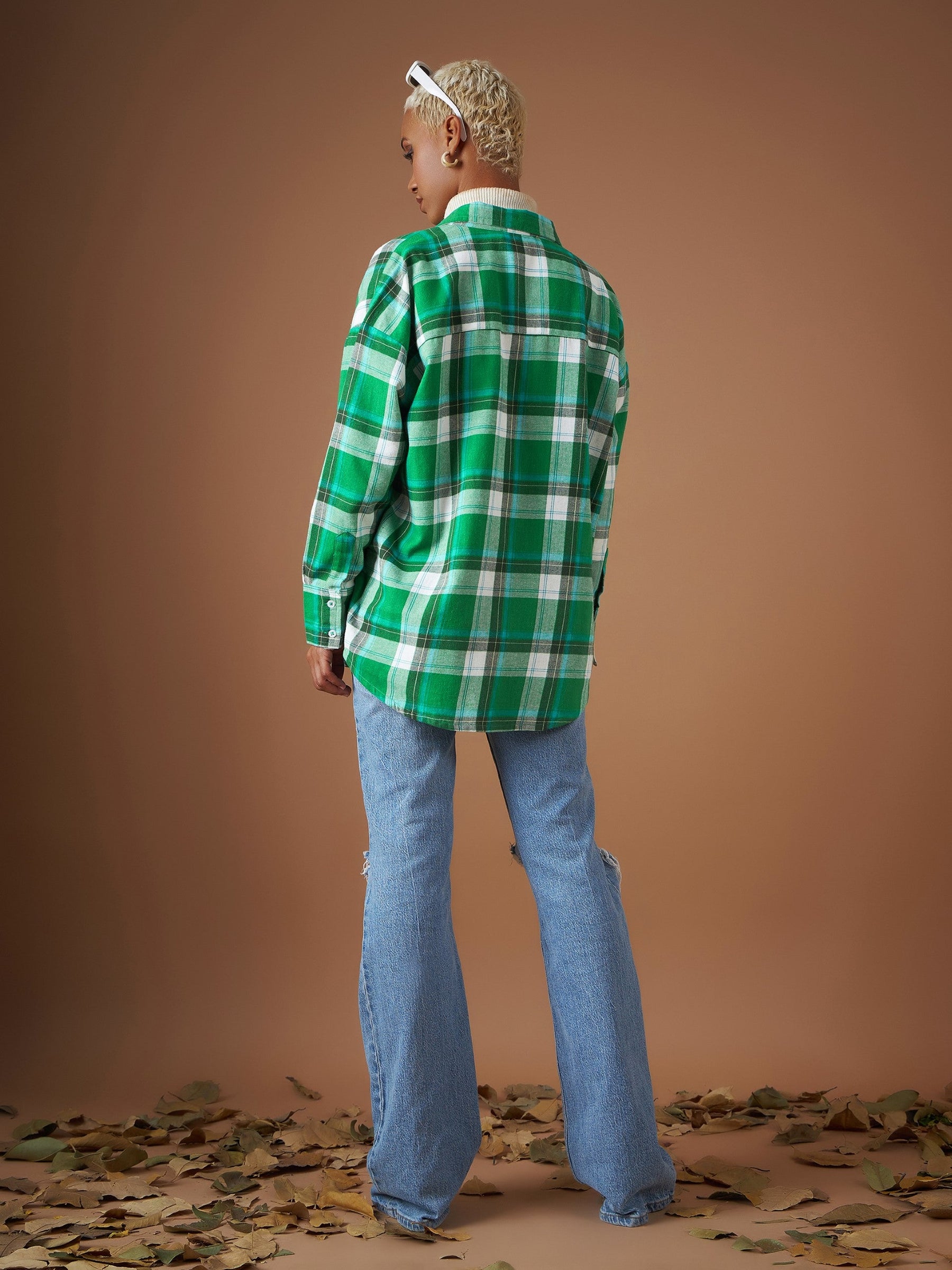 Green Yarndyed Check Oversized Shirt-SASSAFRAS