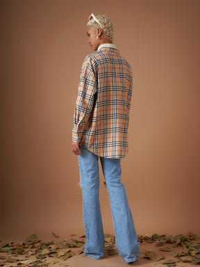 Beige Flannel Check Oversized Shirt-SASSAFRAS