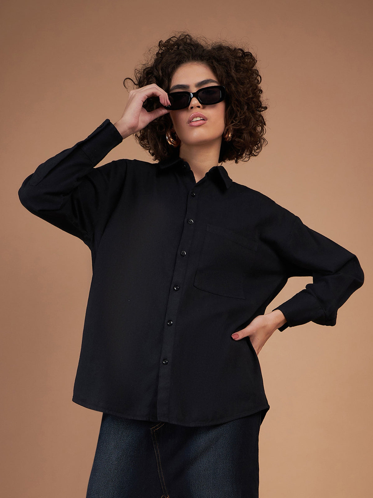 Black Twill Oversized Shirt -SASSAFRAS