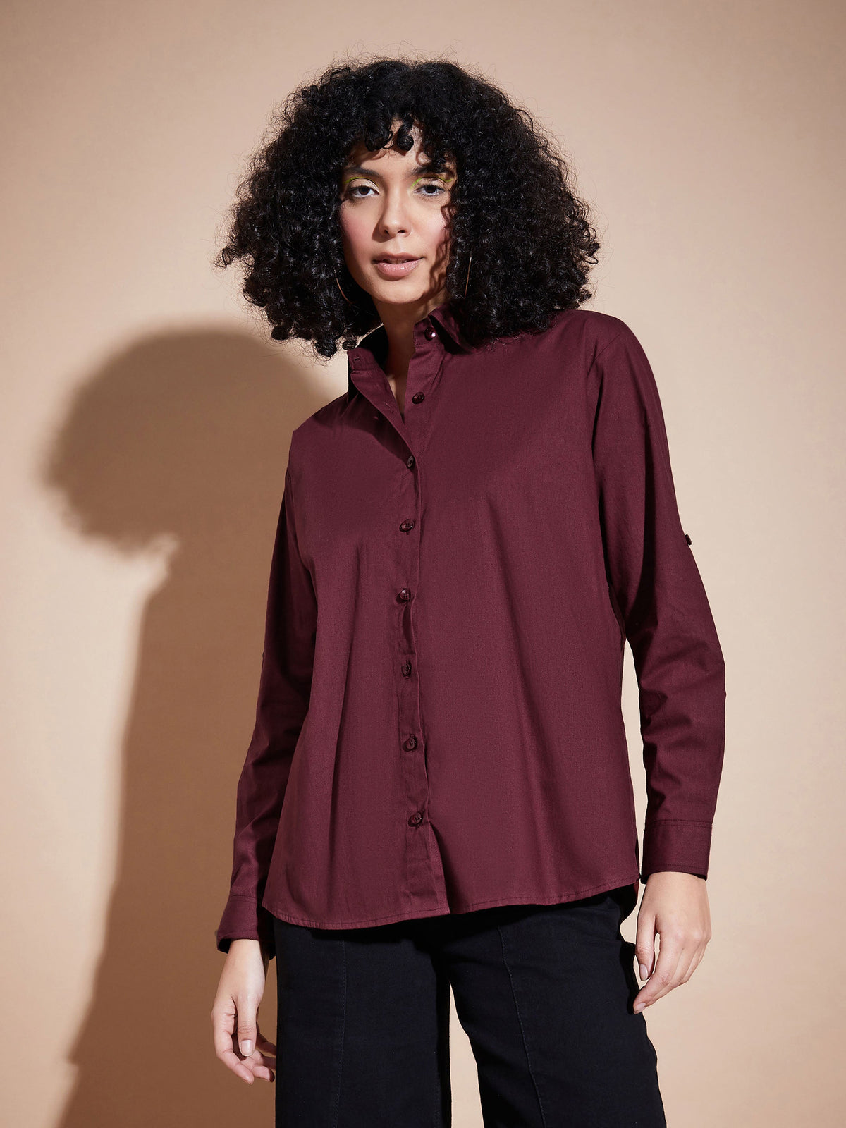 Maroon Poplin Oversized Shirt-SASSAFRAS BASICS
