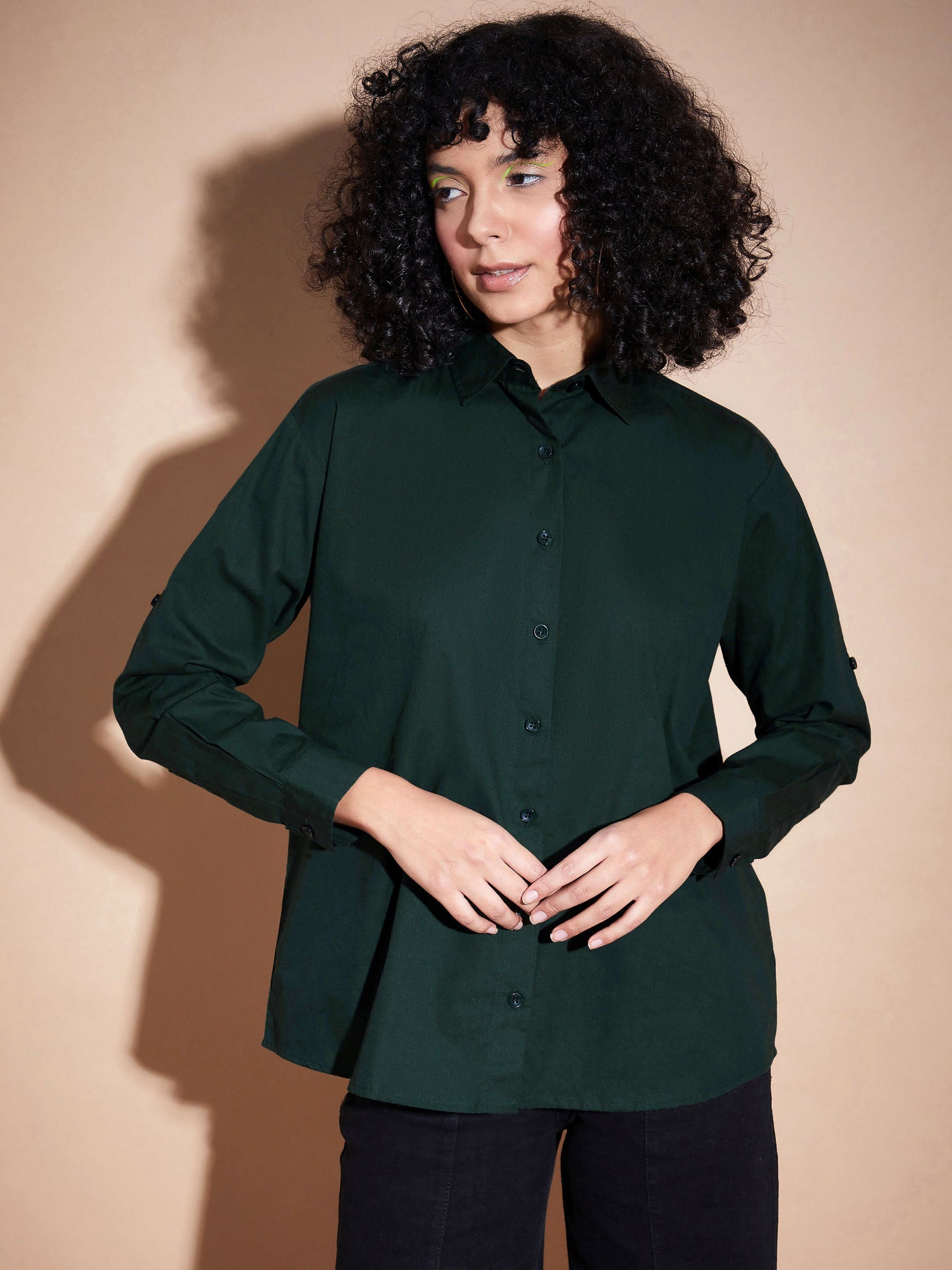 Green Poplin Oversized Shirt-SASSAFRAS BASICS