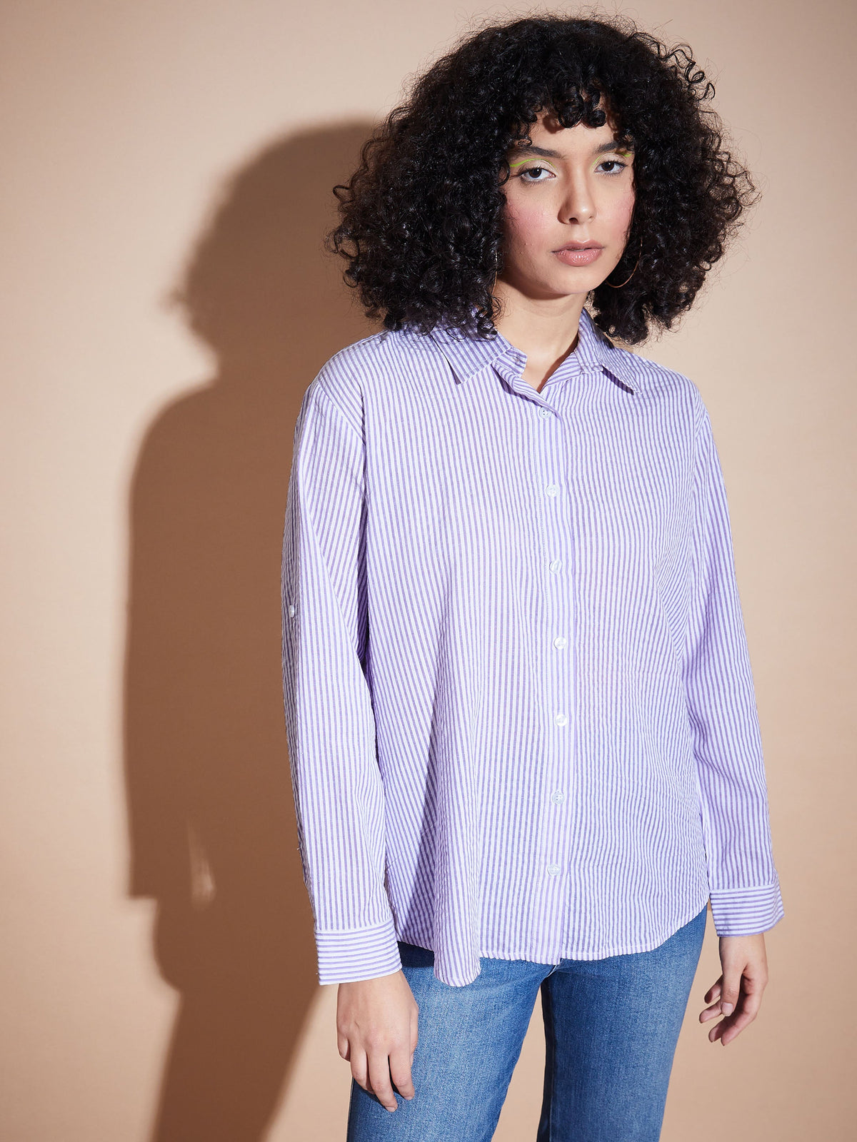 Purple Seersucker Pinstriped Oversized Shirt-SASSAFRAS BASICS