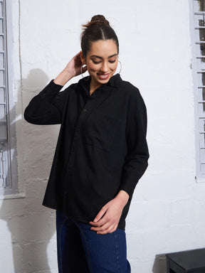 Black Cotton Twill Oversized Shirt -SASSAFRAS
