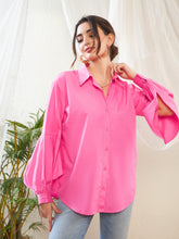 Pink Poplin Lantern Sleeves Shirt-SASSAFRAS